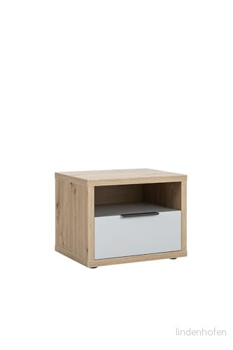 Composad Velata sängbord med 1 låda och fack, modernt elegant nattduksbord (B x H D), 52 41,1 40,5 cm, färg ek lackerat grå, tillverkad i Italien 8024183104180