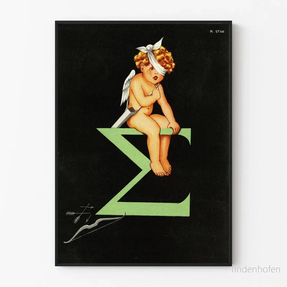 Dekorativ poster med vintage Cupidon med vita vingar och bandat ansikte