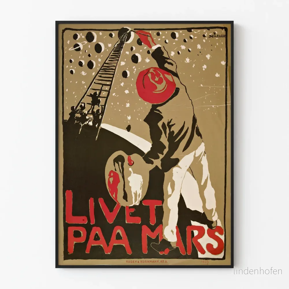 Vintageposter "Livet på Mars" i grafisk bildstil