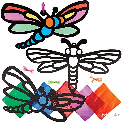 Baker Ross FX779 Dragonfly Stained Glass Decoration Kits Pack of 6, Craft 5063067006922
