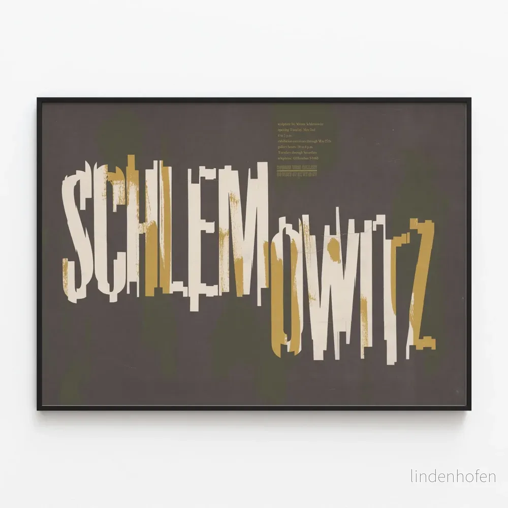 Typografisk designposter Schlemowitz i vitt och guld