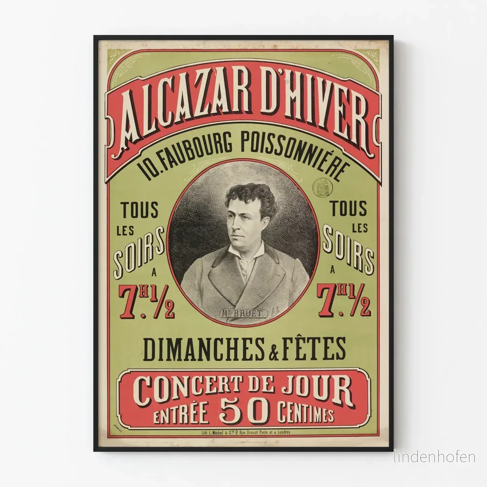 Vintageaffisch Alcazar d'Hiver 10 Faubourg Poissonnière Konsert Kväll