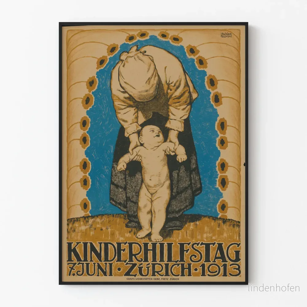 Vintage väggdekorationsposter för Kinderhilfstag Zürich 1913