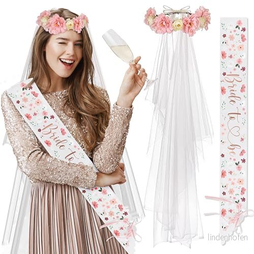 Decoraparty Blomsterkedjesats + 76 cm Bride to Be Pannband Tillbehör Prylar för Brud, Blivande Bröllop, Hen Party, Förlovning, Bröllop 8056249831853