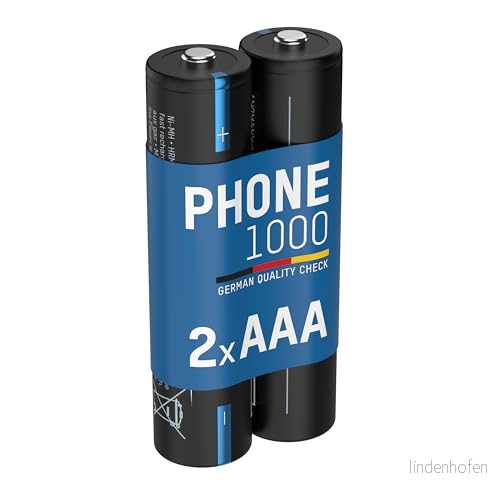 ANSMANN Batteritelefon AAA, 1000 mAh NiMH 1,2 V, 2 stycken batteribatterier uppladdningsbara och kraftfulla, perfekt för DECT telefoner babymonitorer 4013674198207