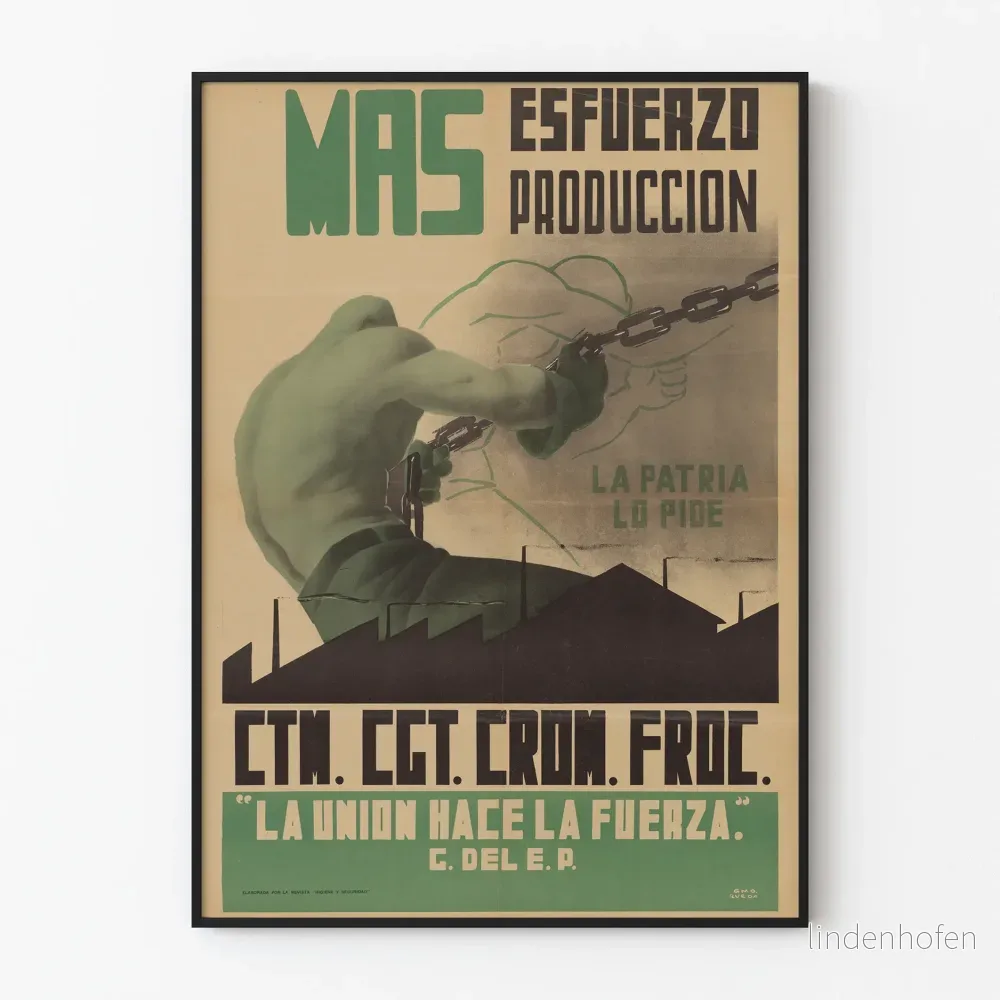 Vintage industriell poster ”Mer ansträngning, mer produktion” – Retro väggdekoration