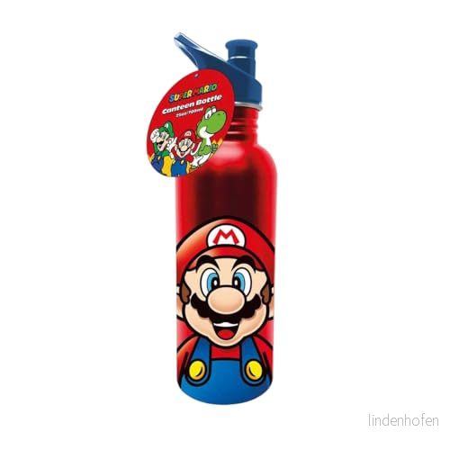 Pyramid Europe Super Mario flaska (Mario Design), 700 ml metallvattenflaska för flickor, vattenflaska pojkar, barn, metall officiell licensierad produkt 5050574277457