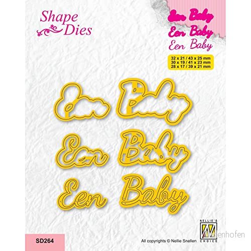 Nellie's Choice stansformstext, baby, 6 former, 2,8 x 1,7 till 4,3 2,5 cm, korttillbehör, metallformar för scrapbooking, gör det själv och pappershantverk, gul, 39 21 mm 8720512094503