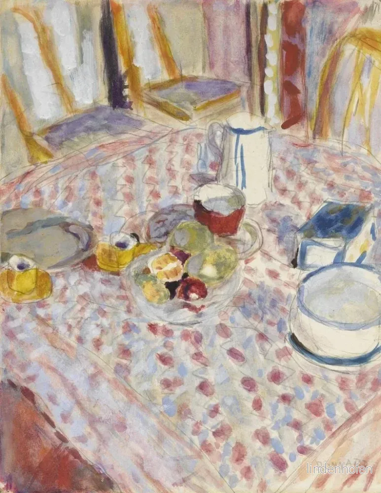 Målning av still life på ett rutigt rött duk - Pierre Bonnard | Konsttryck - Bild 2
