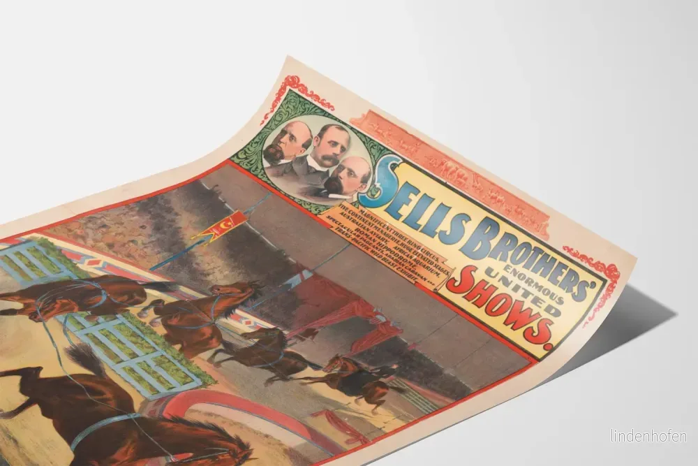 Vintageposter Sells Brothers Enorma United Shows - Miss Polly Lee och hennes hoppande hästar - Bild 3