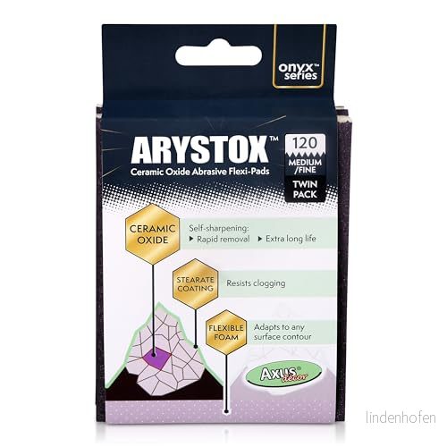 Axus Decor Arystox keramisk oxid slipande Flexi dynor, våta och torra karosserisslipdynor med skum hög densitet tvättbar återanvändbar dubbelpack (korn 120) 5060855100206