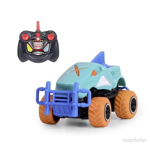 Dickie Toys RC Auto Monster Shark (14 cm) Fjärrstyrd monstertruck från 6 år i cool haj look fjärrkontrollbil för barn, 8 km/h, 2,4 GHz fjärrkontroll, inkl. batterier 4006333089176