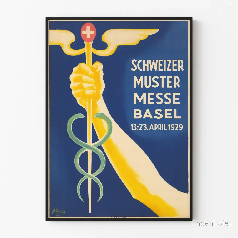 Vintageposter Schweizer Mustermesse Basel 1929 väggdekoration