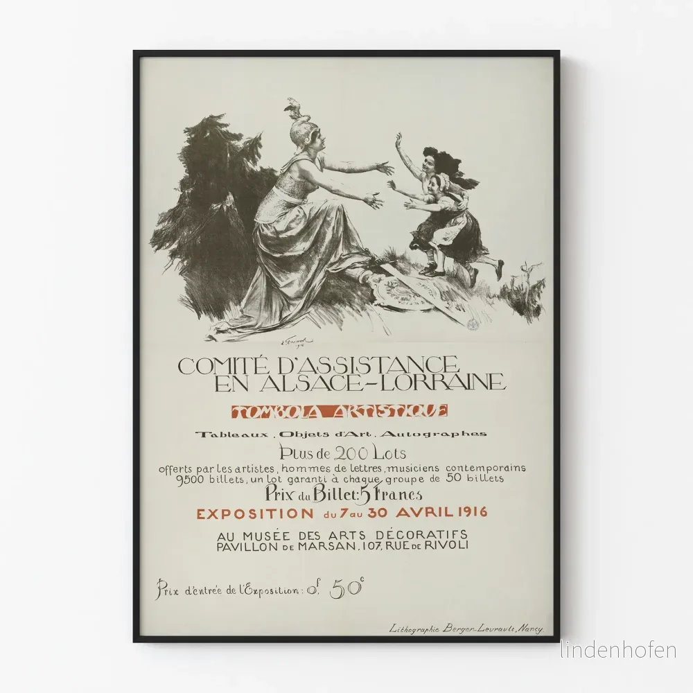Vintageposter för Assistancekommittén i Alsace-Lorraine 1916 Vintageposter för Assistancekommittén i Alsace-Lorraine 1916