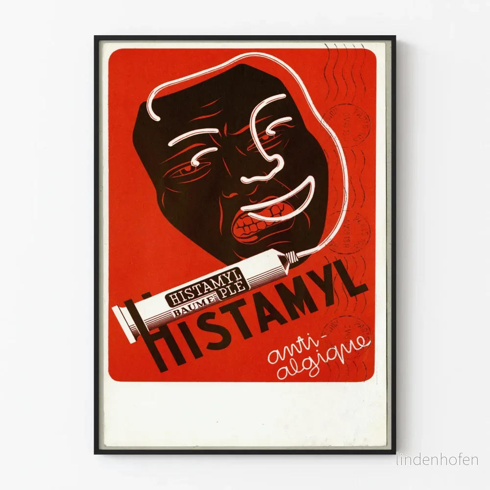 Vintage reklamposter för Baume Histamyl mot alginfektion