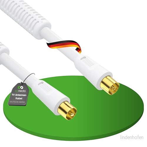 conecto 5 m TV antennkabel, koaxialkabel IEC kontakt/IEC uttag, vit 4250684925908