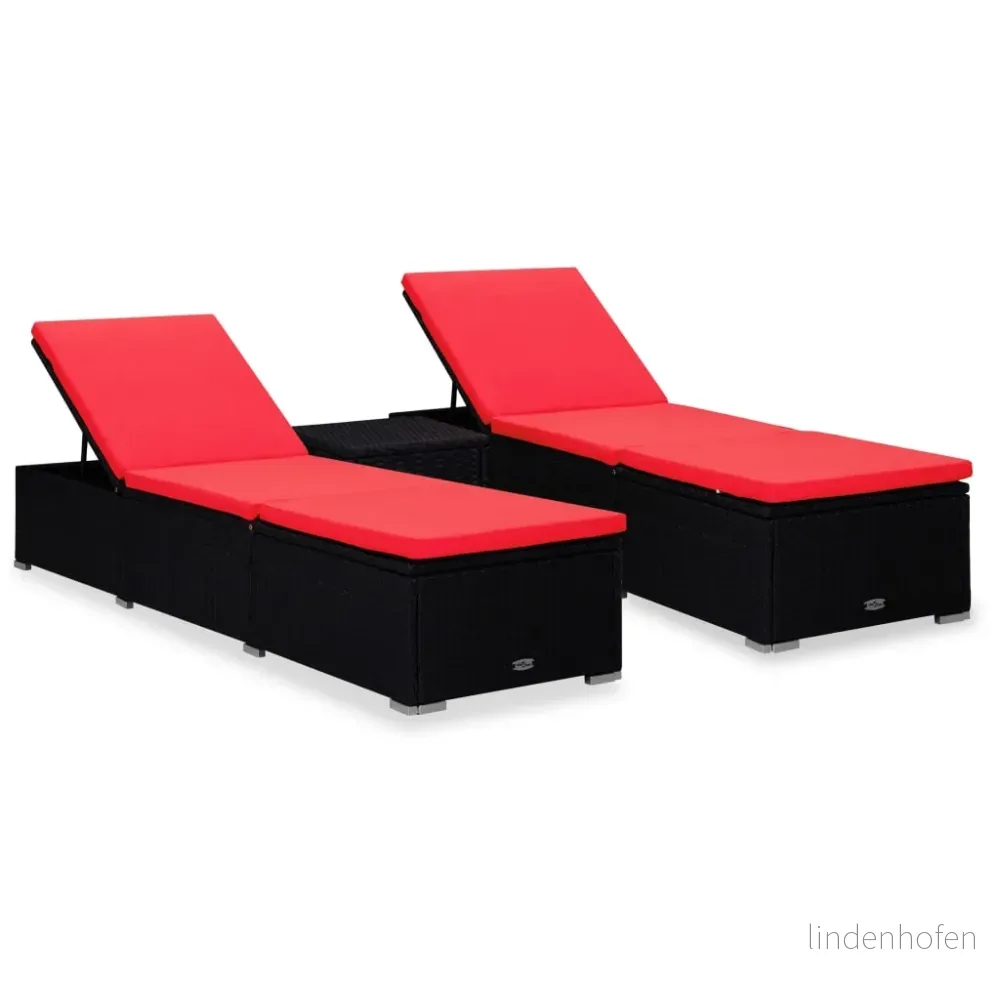 vidaXL Solsängar och sidobord 3 delar konstrotting svart 8720286184752