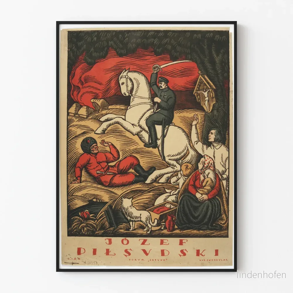 Vintageposter av Jozef Pilsudski till häst för väggdekoration