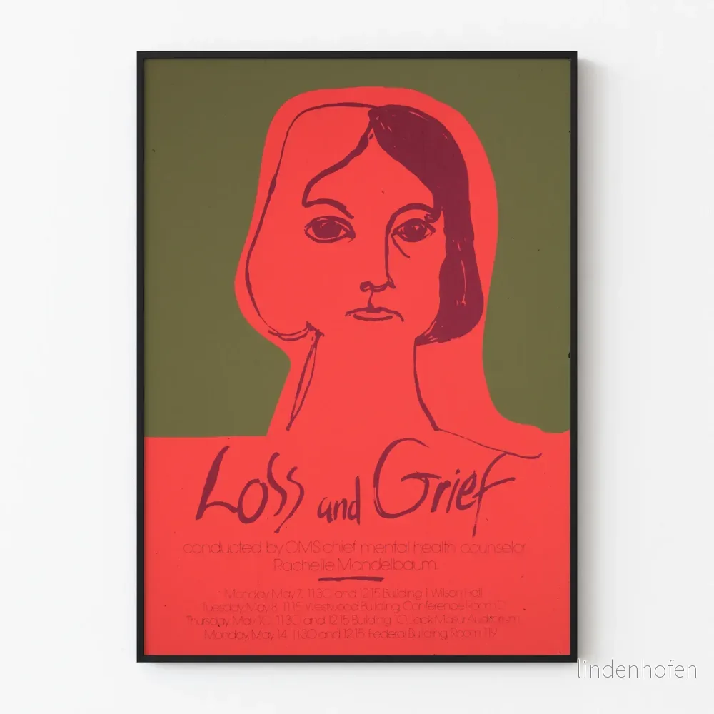 Minimalistisk dekorativ poster med ansikte och typografi för förlust och sorg