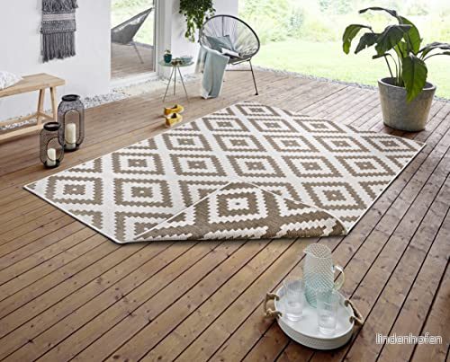 NORTHRUGS In och matta Malta 160 x 230 cm vändmatta, väderbeständig, geometriskt mönster för balkong, terrass, trädgård, vinterträdgård, vardagsrumsmatta, vattentät i linen, 105460160 4260770246206