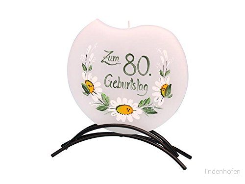 Dekohelden24 Högkvalitativt platt ljus inklusive metallstativ, med motiv 80. Födelsedag, 16 x cm 37644 4250905139978