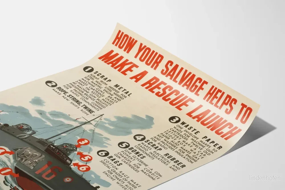 Vintageposter Hur återvinning bidrar till tillverkningen av en räddningsbåt - Bild 3