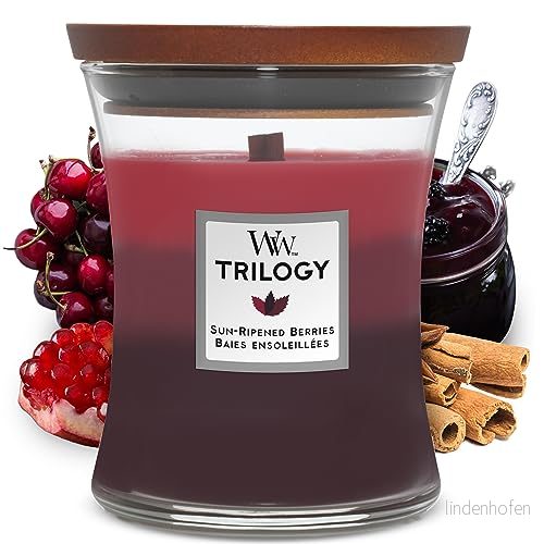WoodWick Medium Timglas Doftande Trilogiljus, solrippade bär, med sprakande veke, upp till 60 timmars bränntid 5038581054476