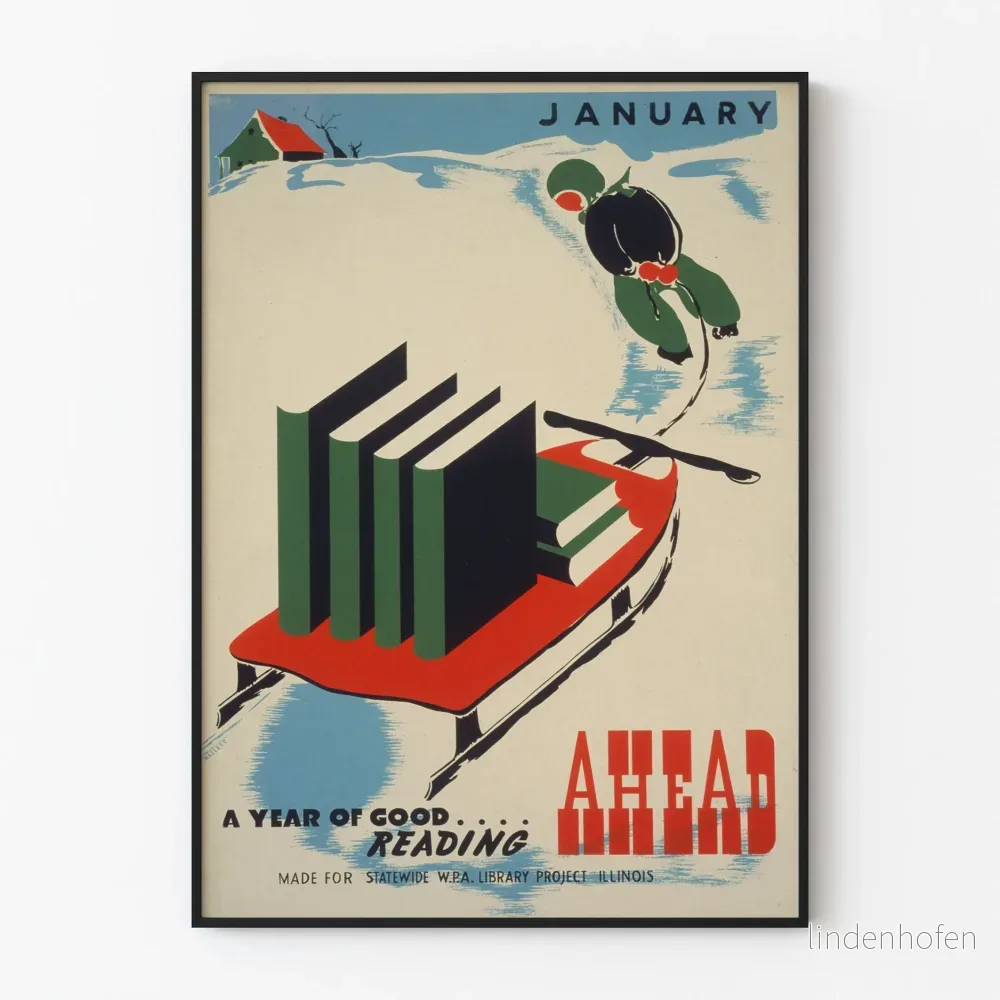 Väggposter i vintage stil 'Januari - Ett år av god läsning framför dig'