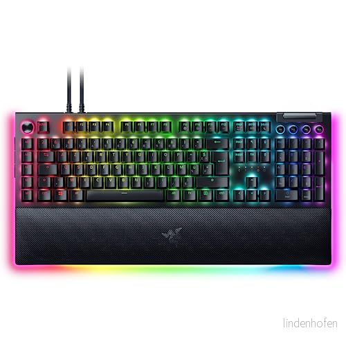 Razer BlackWidow V4 Pro (gula brytare) mekaniskt gamer tangentbord (tysta mekaniska brytare, hjul, 8 dedikerade makrotangenter, handledsstöd i läder, RGB krom) FR svart 8887910072226