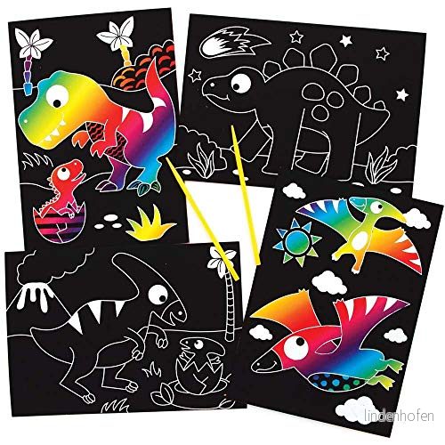 Baker Ross FE110 dinosaurie repor konstbilder paket med 8, graveringskonst för barn, kreativa aktiviteter konstset sinnen 5051174116368