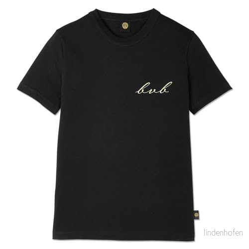 BVB Gold t shirt dam: Exklusiv svart dam storlek S med gyllene skrivstil Made in Europe, svart, 4026649298444