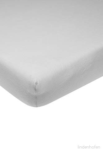Meyco Baby Uni underlakan för madrass till lekhage (underlakan med mjuk jerseykvalitet, tillverkat av 100% bomull, perfekt passform tack vare resår runt om, andas, mått: 75 x 95 cm), ljusgrå 4054703566055
