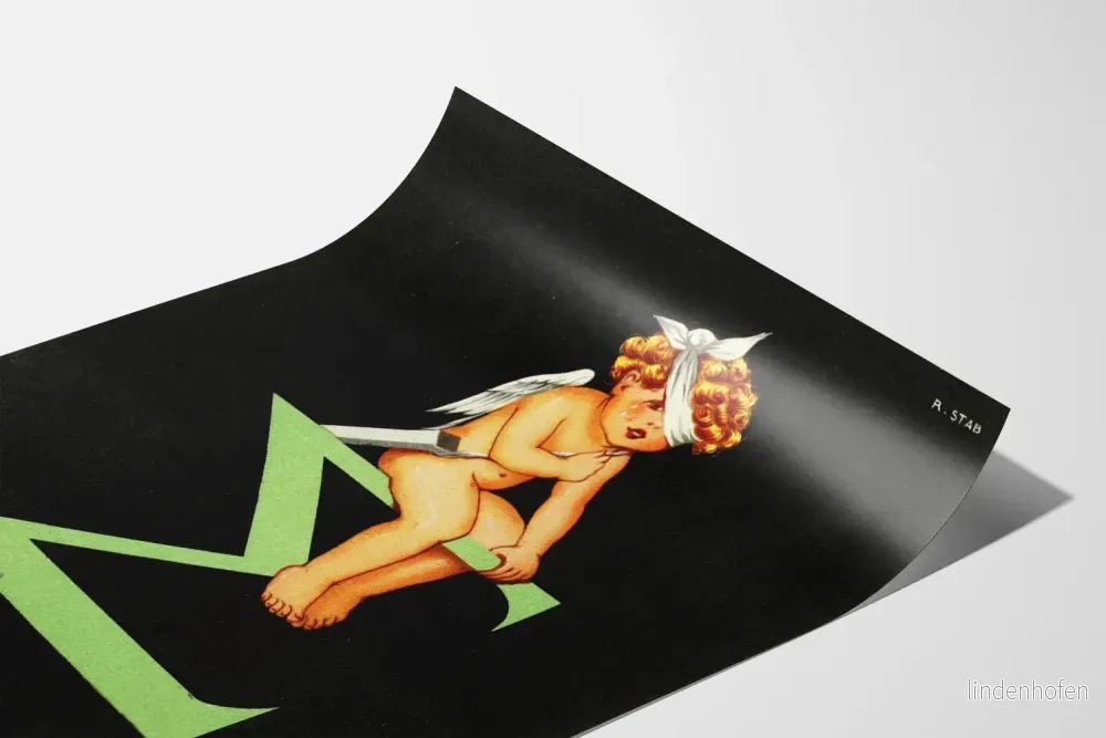 Dekorativ poster med vintage Cupidon med vita vingar och bandat ansikte - Bild 3