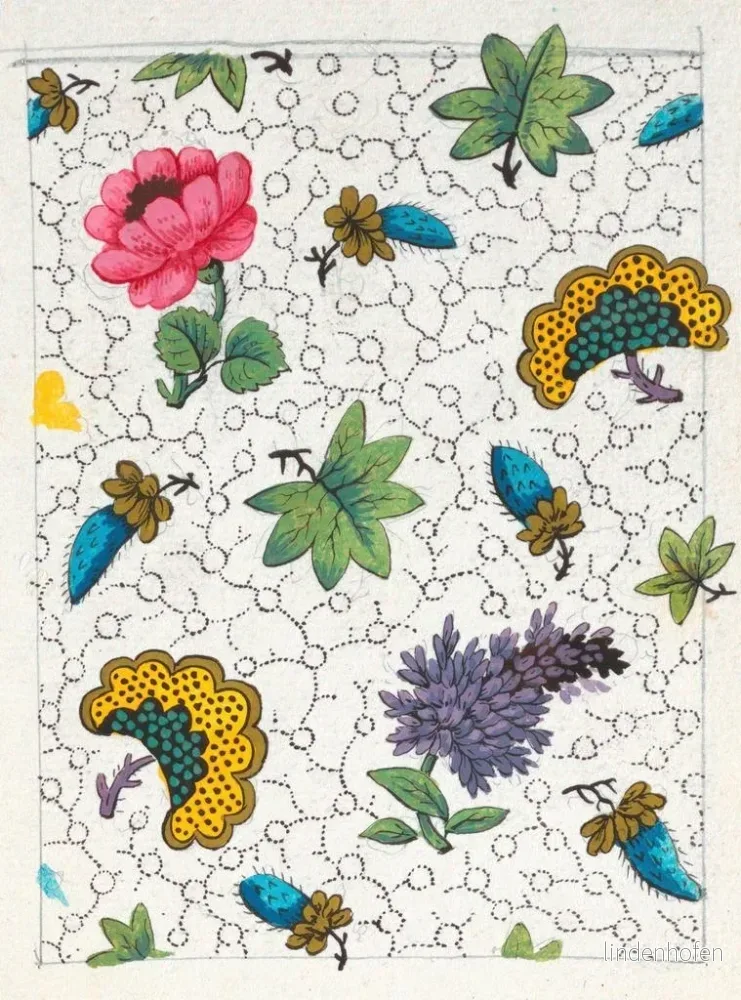 Målning Motif floral för textiltryck Pl VIII - Anonym | Konsttryck - Bild 2