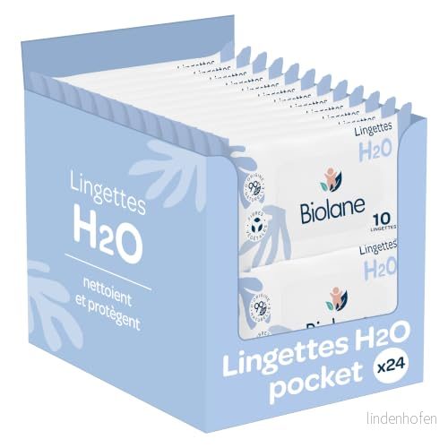 BIOLANE H2O vattenflaska rengöringsservetter baby set med 24 x 10 (240 våtservetter) känslig hud rengör och skyddar, ansikte säte tillverkad i Frankrike 3286010082633