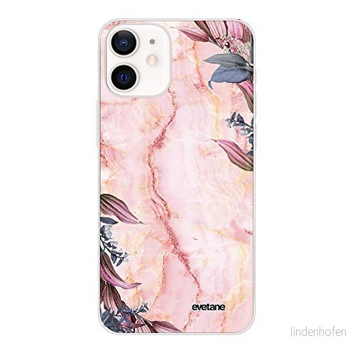 Evetane fodral kompatibel med iPhone 12 mini mjukt silikon starkt fint skydd transparent skal marmor blommor trendig design 3666087663032