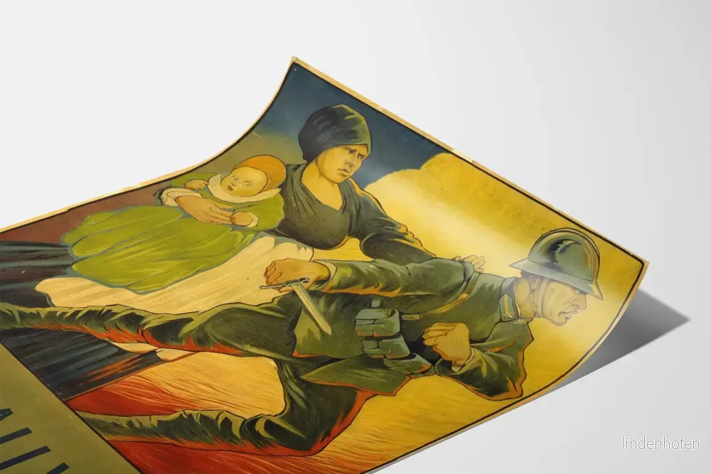Vintage krigsdekoration poster - Soldat i aktion och familj - Bild 3
