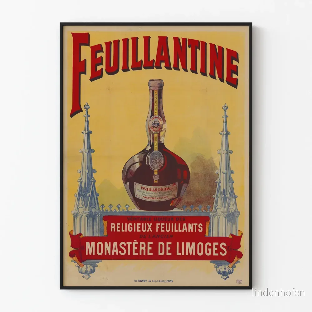 Vintageposter för Feuillantine Likör från Limoges kloster