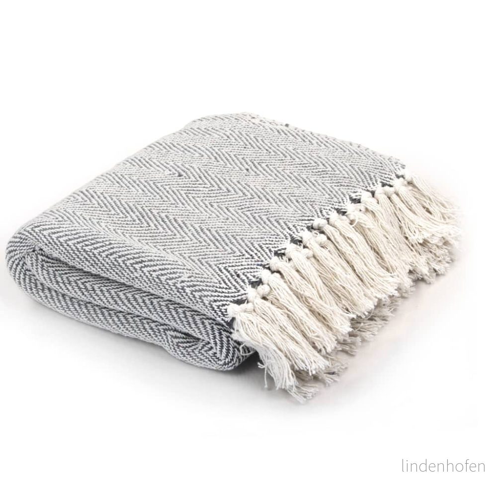 vidaXL Filt bomull fiskbensmönster 220x250 cm grå 8718475573821