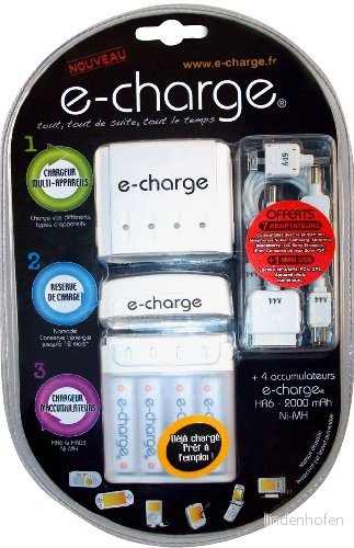 E Charge 3 i 1 mobil laddare för flera enheter 4 AA NiMH 2000 mAh 3252819038294