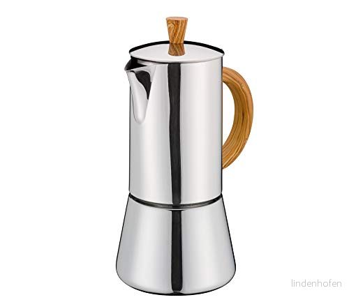 Cilio FIGARO Espressobryggare, rostfritt stål, lämplig för alla typer av spisar, Ø 9,5 cm, diskmaskinssäker, mockakanna, espressobryggare 6 koppar, camping kaffekokare, espressokanna 4017166343267