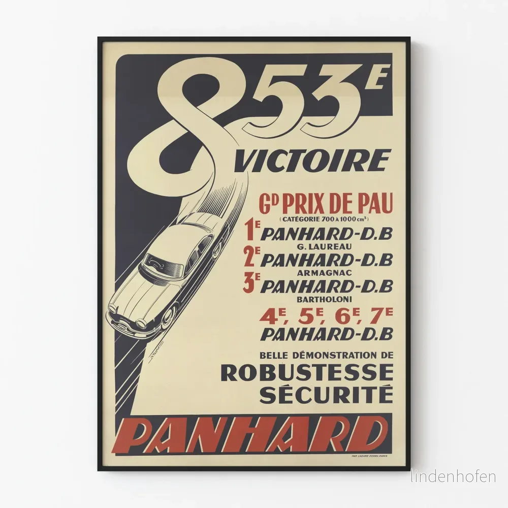 Vintageposter 853e Victoire Grand Prix de Pau Panhard