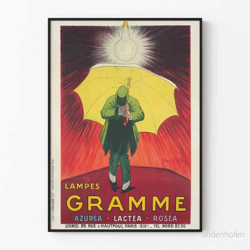 Vintageposter Lampes Gramme - Ljusdekorativ väggkonst i art déco-stil