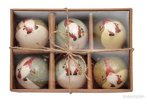 Ciao Uppsättning av 6 decoupage julgransbollar (Ø7,5 cm) jultomten med tygband i Havanna presentförpackning 8033313936812