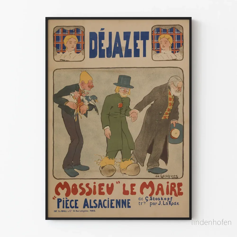 Vintage väggdekor: Affisch Déjazet Mossieu le Maire – Alsacisk retroposter