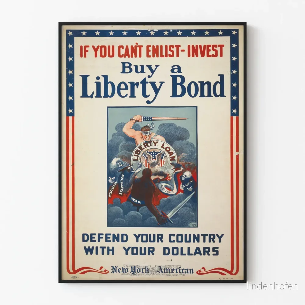 Vintageaffisch Inbjudan att Köpa en Liberty Bond för Försvar av Landet