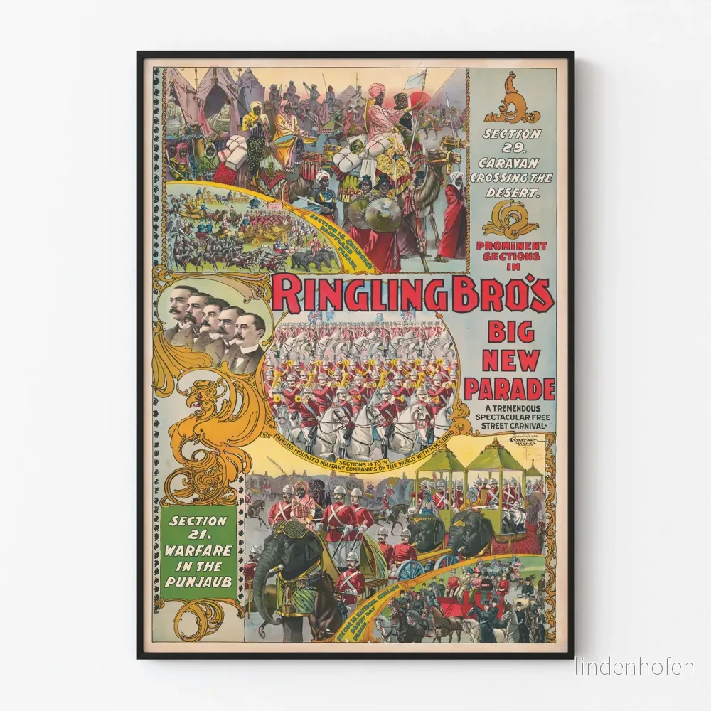 Vintageposter Parade Ringling Bros – Retro väggdekoration