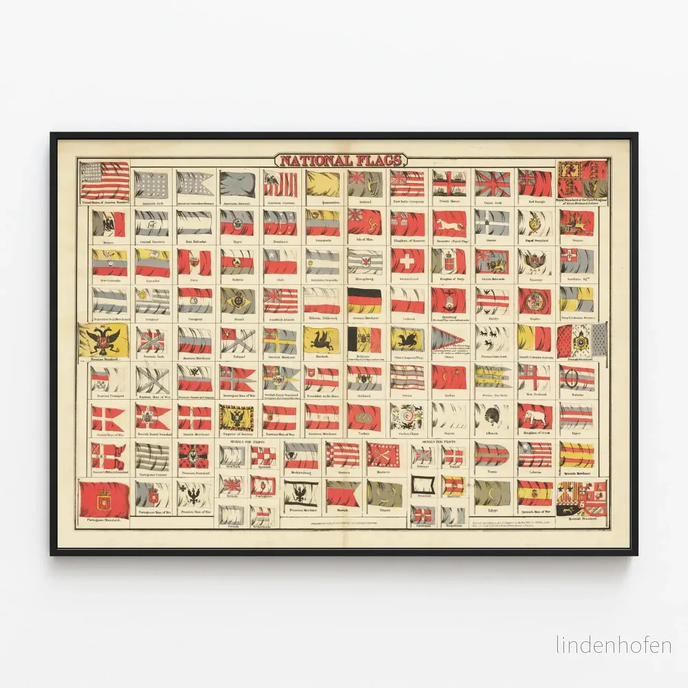 Vintageposter med nationella flaggor - Väggdekoration karta