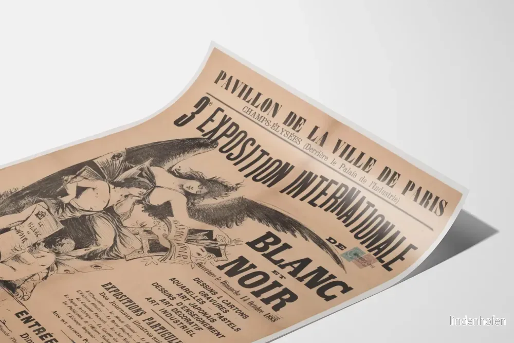 Vintageposter för internationell utställning av vitt och svart i Paris 1888 - Bild 3