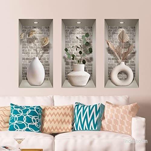 3D självhäftande klistermärken effekt väggklistermärken vaser och växter design för vuxna vardagsrum dekoration trumpe ögat sovrum 60 x 90 cm 5415231522781